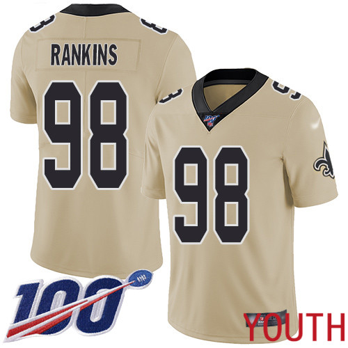New Orleans Saints Limited Gold Youth Sheldon Rankins Jersey NFL Football #98 100th Season Inverted Legend Jersey->women nfl jersey->Women Jersey